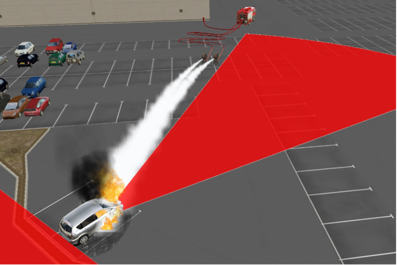 3D rendering of hazard distances for a hydrogen car on fire