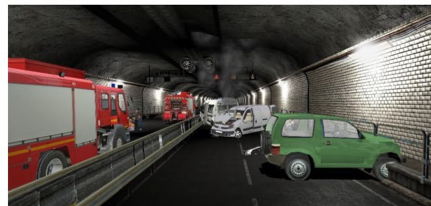 3D rendering of a traffic pile up inside a tunnel
