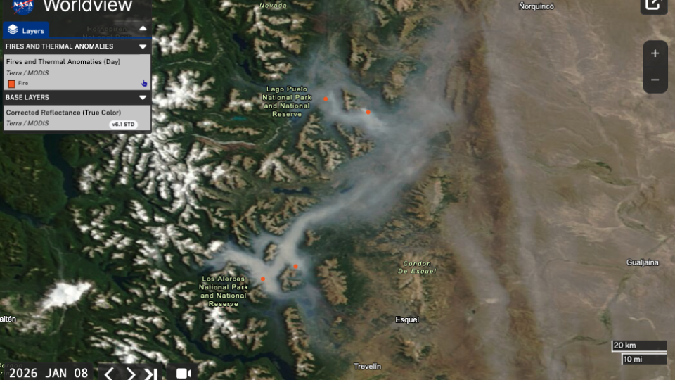Patagonia wildfires from space. https://www.earthdata.nasa.gov/news/worldview-image-archive/fires-patagonia-argentina