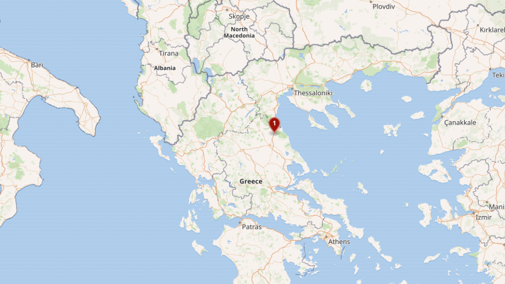Map of Greece with the train crash site marked.