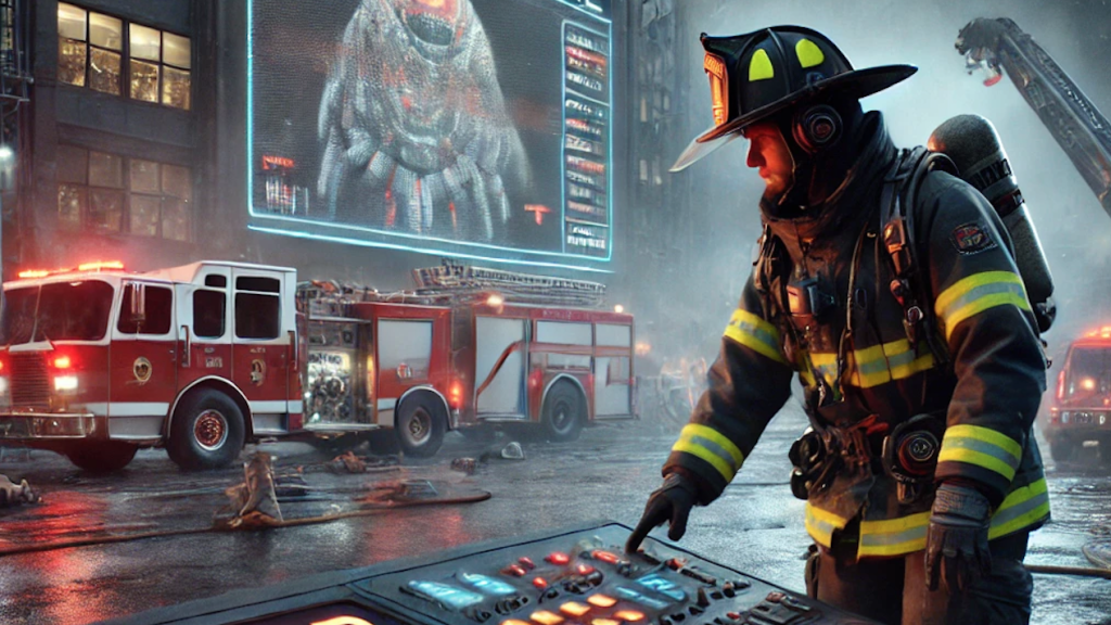 Risks and benefits of AI in the fire services. Illustration by Bjorn Ulfsson / CTIF, generated by Chat GPT.