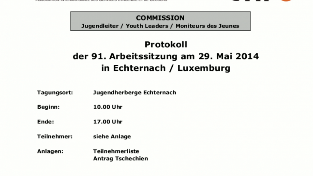 Protokoll der 91. Arbeitssitzung am 29. Mai 2014 in Echternach / Luxemburg