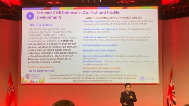Dr Lori Moore-Merrell speaking at WFC 2026. 