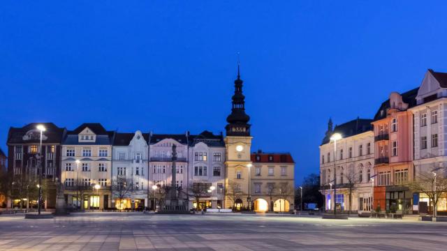 Ostrava Old Town Square by night.