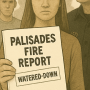 An imagined scene of people protesting the Palisades report. Executed by MS CoPilot from a prompt by Bjorn Ulfsson