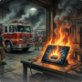 IPAD DESTROYS FIRE STATUION. ILLUSTRATION MADE BY MS CO-PILOT FROM A PROMPT BY BJORN ULFSSON